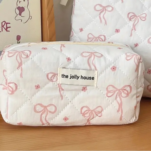 White and Pink Bow Cosmetic Bag Set - Picture 3 of 5